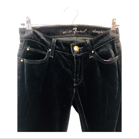 7 For All Mankind Velour Straight Leg Pants 7Fam Black Velvet Ankle Womens 25 - Picture 4 of 14